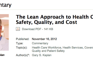 Dr. Gary Kaplan’s Piece on Lean for the Institute of Medicine