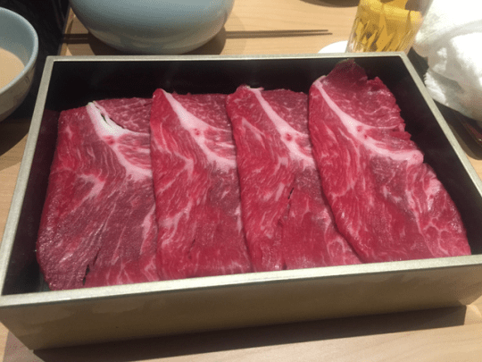 Meat to be cooked in a Shabu Shabu pot