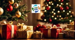 Colorful wrapped Christmas presents under decorated Christmas trees.