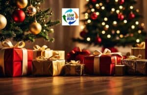 How Lean Thinkers Shop? Plus the Lean Blog Holiday Gift Guide 2016 Colorful wrapped Christmas presents under decorated Christmas trees.