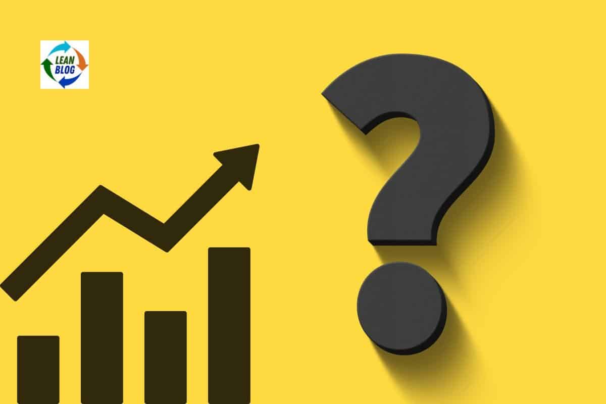 1. Bar graph with upward arrow and large black question mark on yellow background.