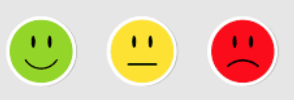 red yellow green smiley and frowny faces
