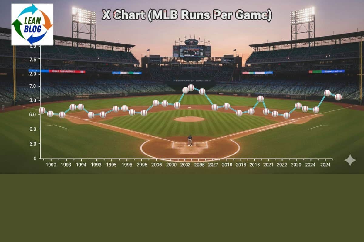 MLB runs per game trend line on baseball stadium background.