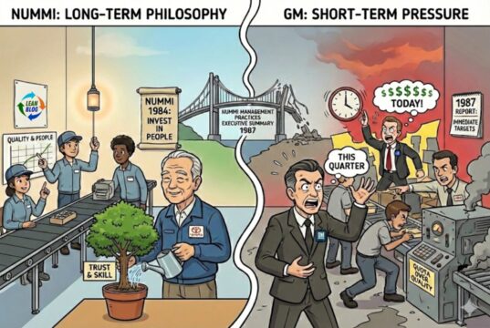 Long-Term Thinking: What NUMMI Understood and GM Struggled to Practice comparison of short term and long term thinking NUMMI GM Toyota