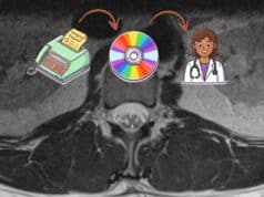 Healthcare in 2026: Still Faxing, Already Talking About AI Cross-sectional CT scan image of spine showing disc degeneration, shared via patient portal because physical CD had not yet arrived
