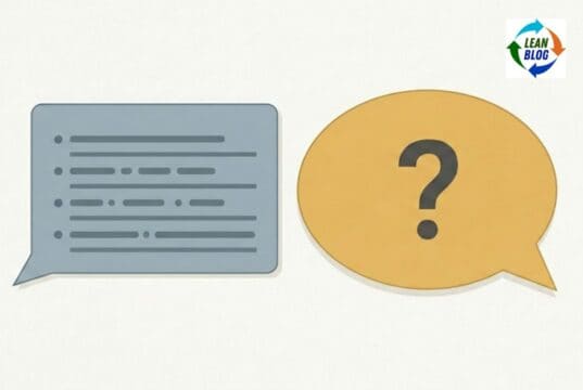 Why a Lean Coach Asks Questions Instead of Giving Answers Two speech bubbles side by side: one contains a bulleted list, the other contains a question mark.