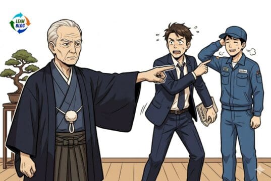 Anthropic's Claude Code Leak: Why the Instinct to Fire Someone Is the Lazy Response Japanese anime style illustration, a wise sensei figure in traditional clothing sternly pointing at a middle manager in a business suit who is angrily pointing his finger at a nervous factory worker in a uniform. The sensei's expression is calm but firm, correcting the manager. The manager looks caught in the act. The worker looks relieved. Clean line art, warm color palette, slightly humorous tone, no text, white background.