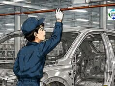 No, One Toyota Worker Can’t Stop the Whole Factory cartoon illustration of a team member pulling an andon cord