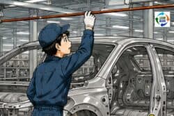 cartoon illustration of a team member pulling an andon cord