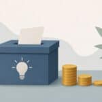 Suggestion box with coins beside it, simple flat illustration, no text.