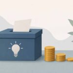 Suggestion box with coins beside it, simple flat illustration, no text.