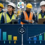 Composite blog cover image showing four factory workers of different ages in safety gear standing in an industrial workplace, above two side-by-side charts comparing workplace fatality counts and rates by age; the left chart suggests higher total deaths in middle age groups, while the right chart shows fatality rates rising sharply for older workers.