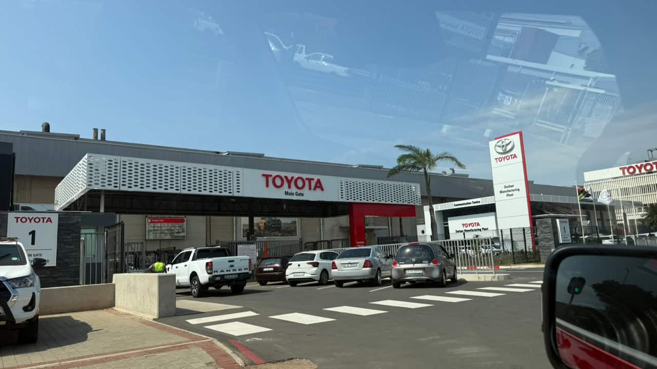 Toyota Main Gate and Toyota Durban Manufacturing Plant sign at the Prospecton plant entrance