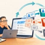 cartoon of mark graban sitting at laptop vibe coding an email filtering app.