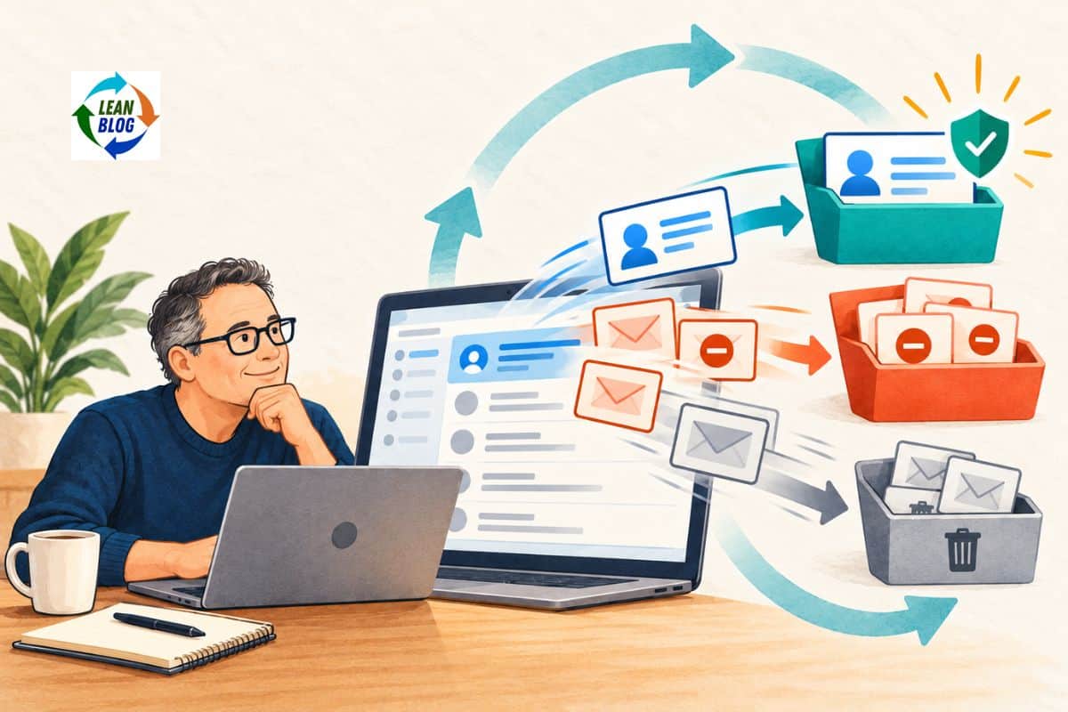 cartoon of mark graban sitting at laptop vibe coding an email filtering app.