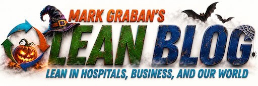 Mark Graban's Lean Blog Halloween logo with jack-o'-lantern, witch hat, and bats, reading 'Lean in Hospitals, Business, and Our World'